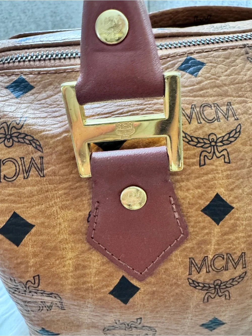 MCM Cognac Visetos Boston Bag